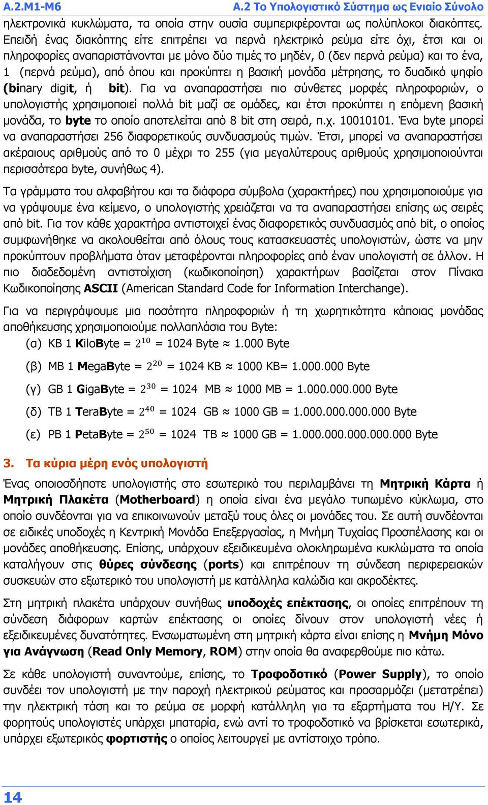 και προκύπτει η βασική μονάδα μέτρησης, το δυαδικό ψηφίο (binary digit, ή bit).