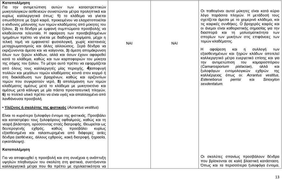 Η αφαίρεση των προσβεβλημένων τμημάτων πρέπει να γίνεται με διαδοχικά κοψίματα, μέχρι η τελική τομή να εμφανιστεί φυσιολογική, χωρίς καστανούς μεταχρωματισμούς και άλλες αλλοιώσεις.