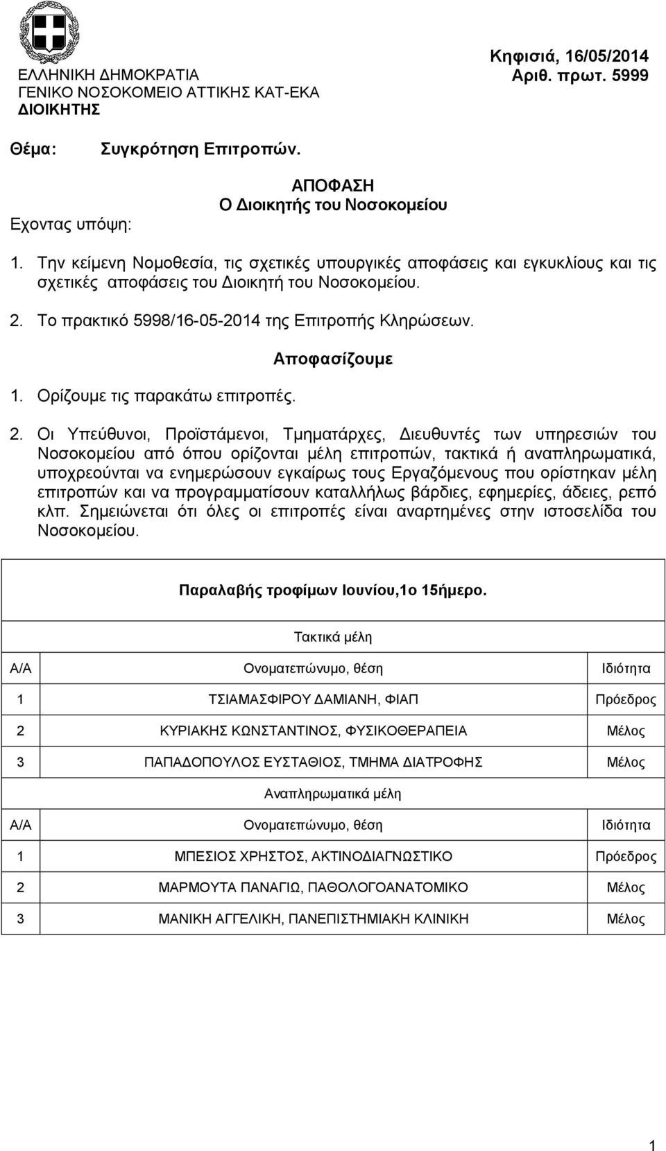 Ορίζουμε τις παρακάτω επιτροπές. Αποφασίζουμε 2.