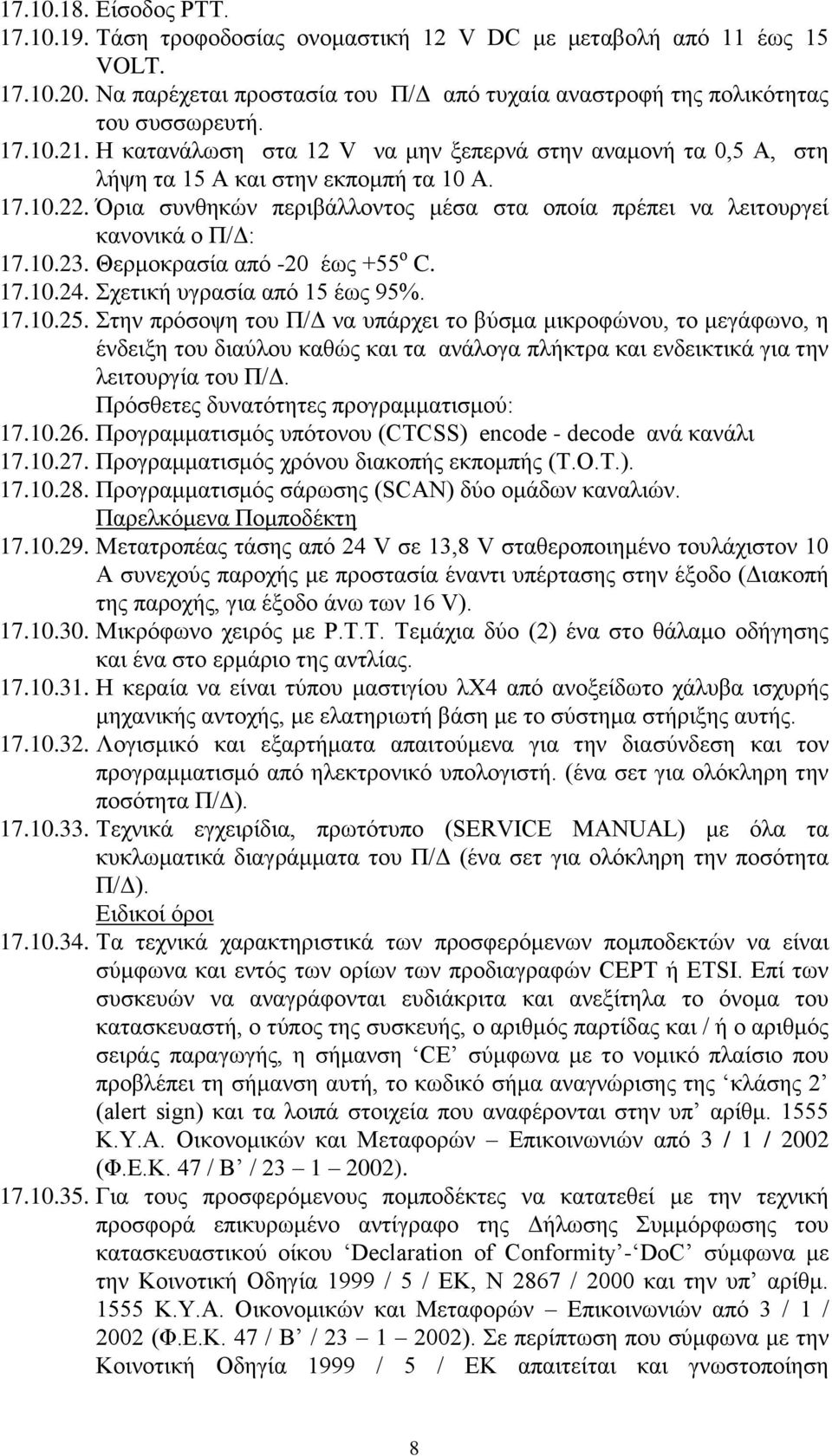 Θερμοκρασία από -20 έως +55 ο C. 17.10.24. Σχετική υγρασία από 15 έως 95%. 17.10.25.