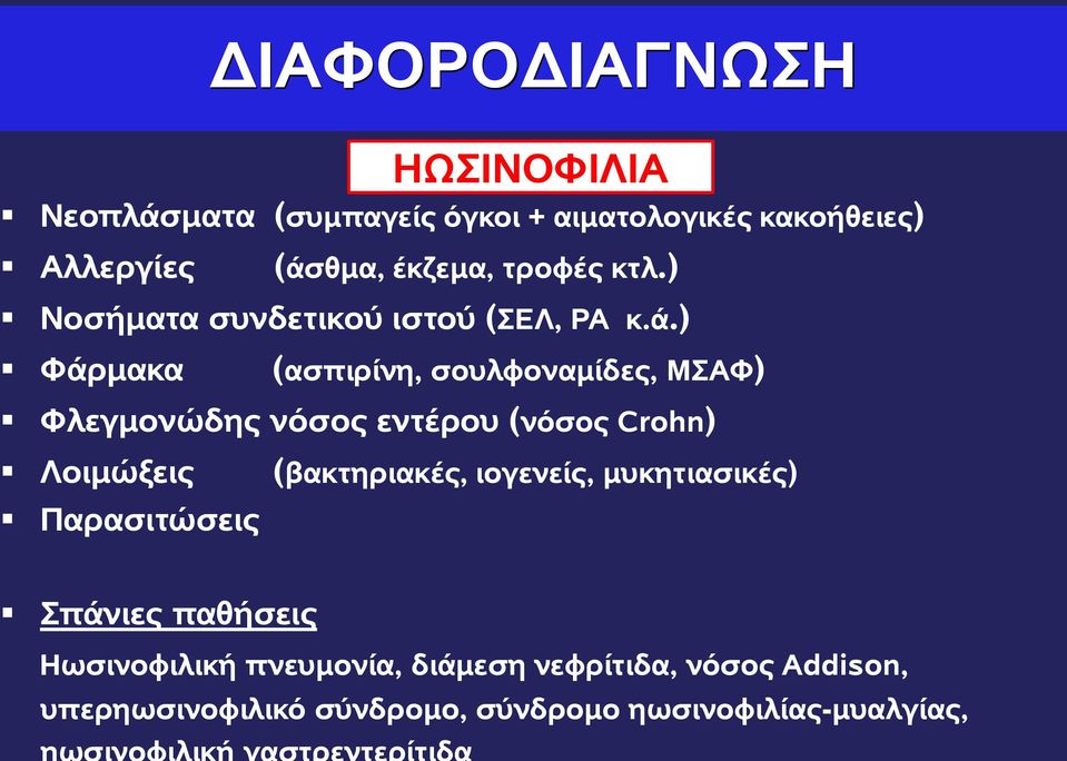 ) Φάρμακα (ασπιρίνη, σουλφοναμίδες, ΜΣΑΦ) Φλεγμονώδης νόσος εντέρου (νόσος Crohn) Λοιμώξεις (βακτηριακές,