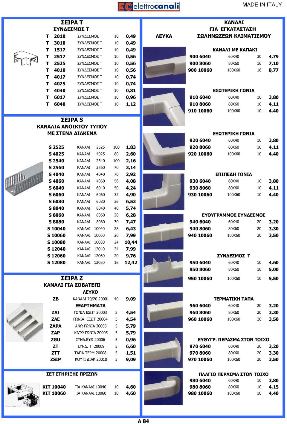 ΣΥΝΔΕΣΜΟΣ Τ 10 0,96 910 6040 60Χ40 10 3,80 T 6040 ΣΥΝΔΕΣΜΟΣ Τ 10 1,12 910 8060 80Χ60 10 4,11 ΣΕΙΡΑ S ΚΑΝΑΛΙA AΝΟΙΚΤΟΥ ΤΥΠΟΥ ΜΕ ΣΤΕΝΑ ΔΙΑΚΕΝΑ 910 10060 100Χ60 10 4,40 ΕΞΩΤΕΡΙΚΗ ΓΩΝΙΑ 920 6040 60Χ40 10