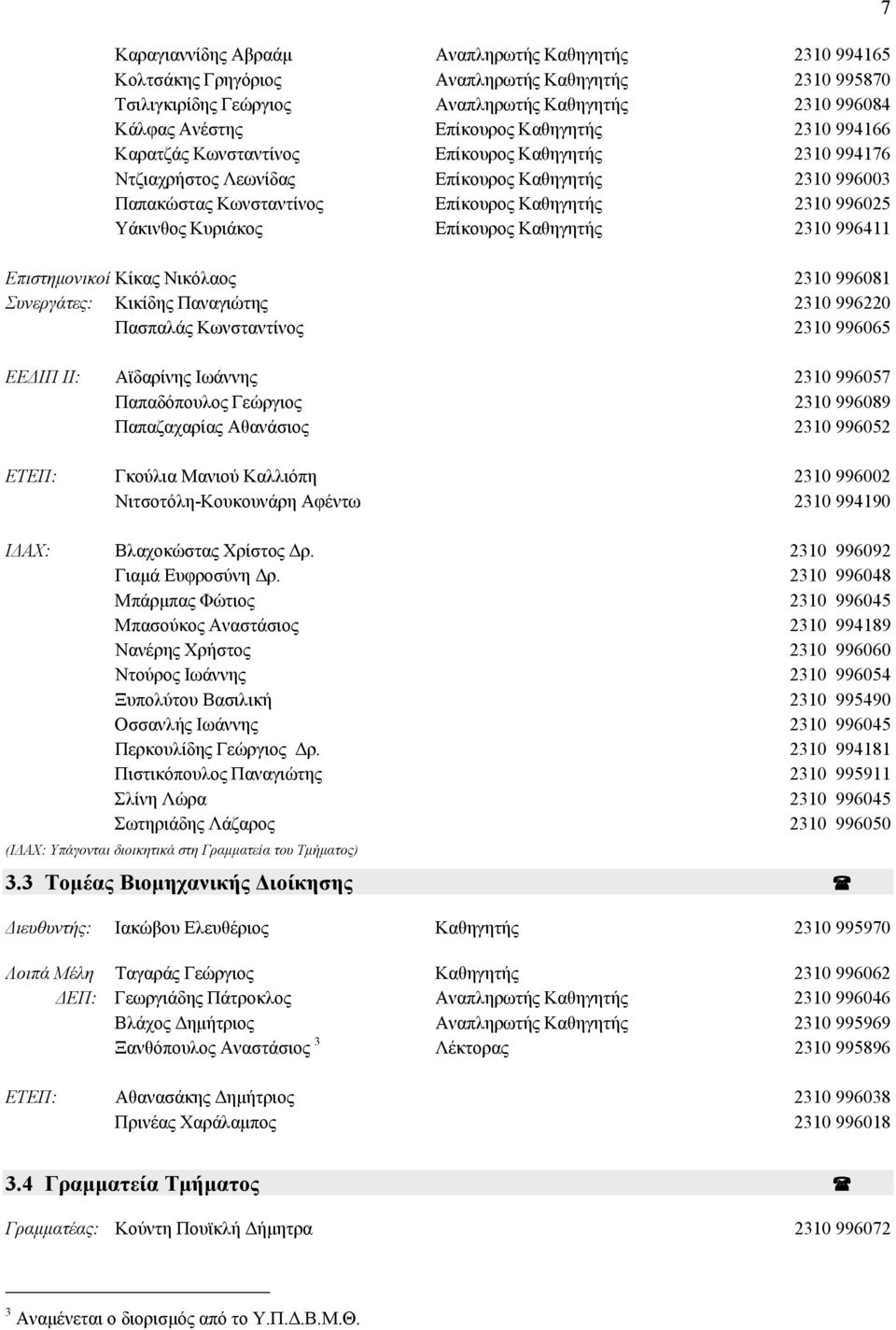 Επίκουρος Καθηγητής 2310 996411 Επιστημονικοί Κίκας Νικόλαος 2310 996081 Συνεργάτες: Κικίδης Παναγιώτης 2310 996220 Πασπαλάς Κωνσταντίνος 2310 99606 ΕΕΔΙΠ II: Αϊδαρίνης Ιωάννης 2310 99607