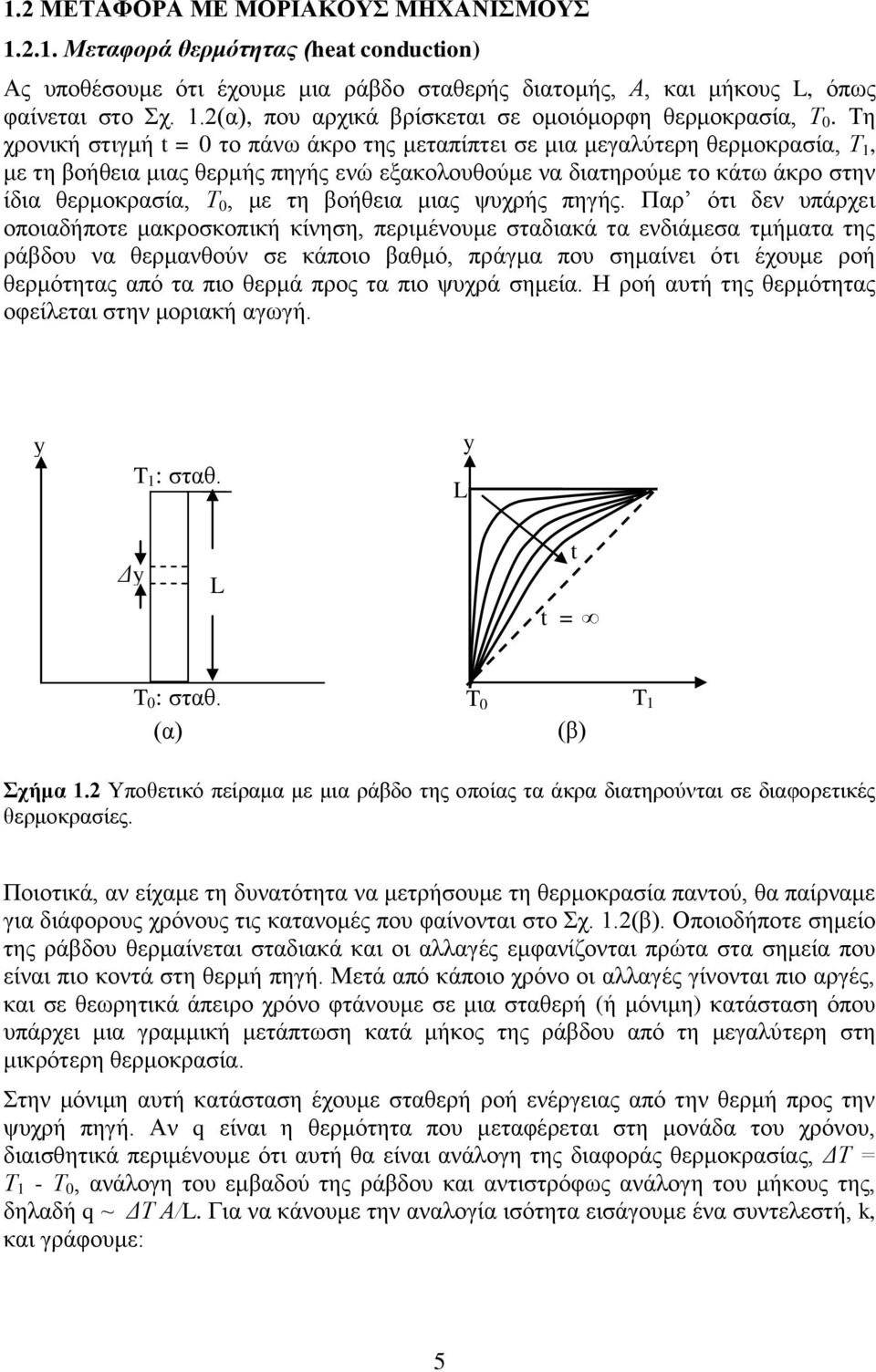 θερμοκρασία, Τ, με τη βοήθεια μιας ψυχρής πηγής Παρ ότι δεν υπάρχει οποιαδήποτε μακροσκοπική κίνηση, περιμένουμε σταδιακά τα ενδιάμεσα τμήματα της ράβδου να θερμανθούν σε κάποιο βαθμό, πράγμα που