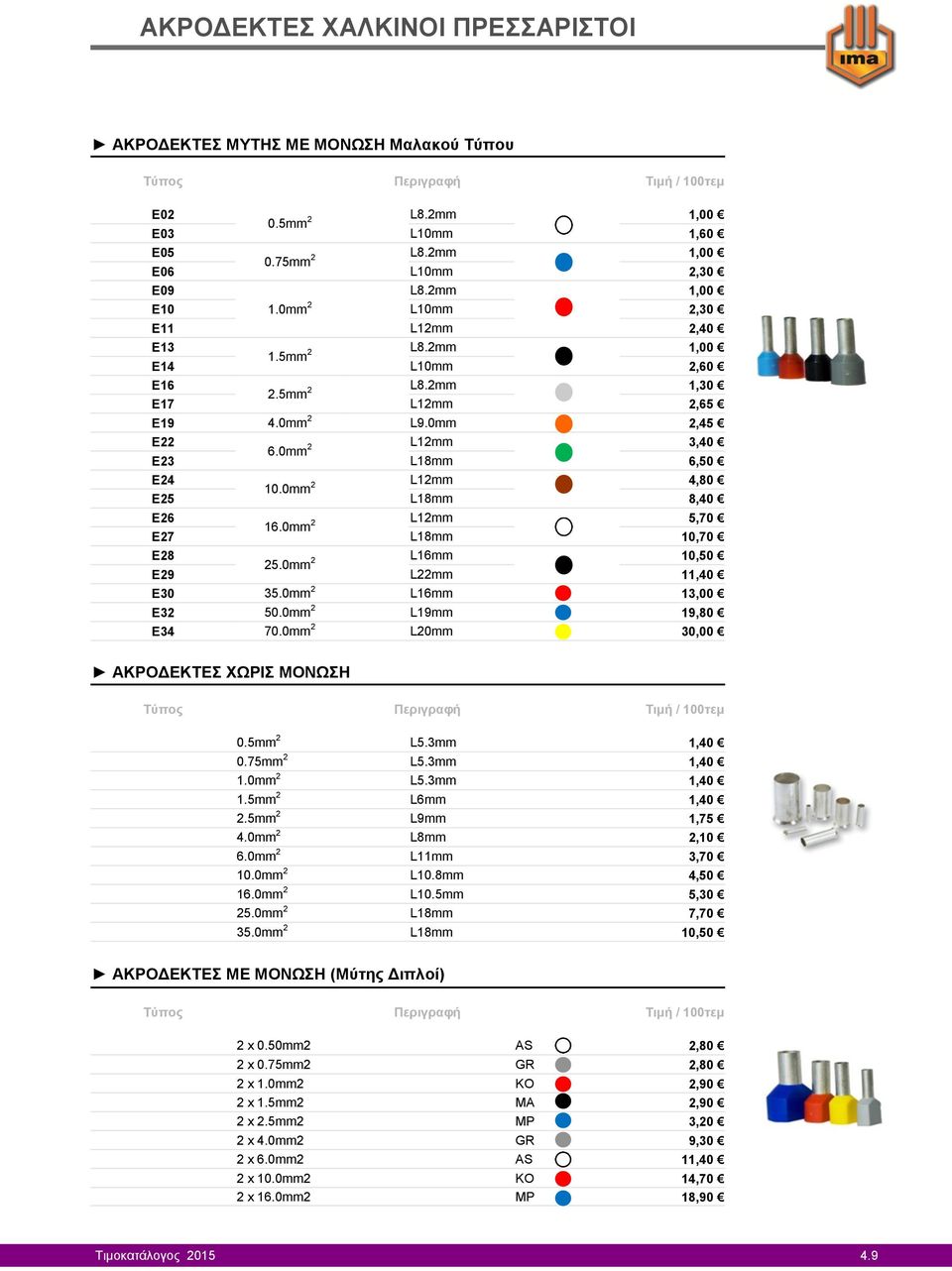 0mm 2 L12mm 4,80 Ε25 L18mm 8,40 Ε26 16.0mm 2 L12mm 5,70 Ε27 L18mm 10,70 Ε28 25.0mm 2 L16mm 10,50 MA Ε29 L22mm 11,40 Ε30 35.0mm 2 L16mm 13,00 Ε32 50.0mm 2 L19mm 19,80 Ε34 70.