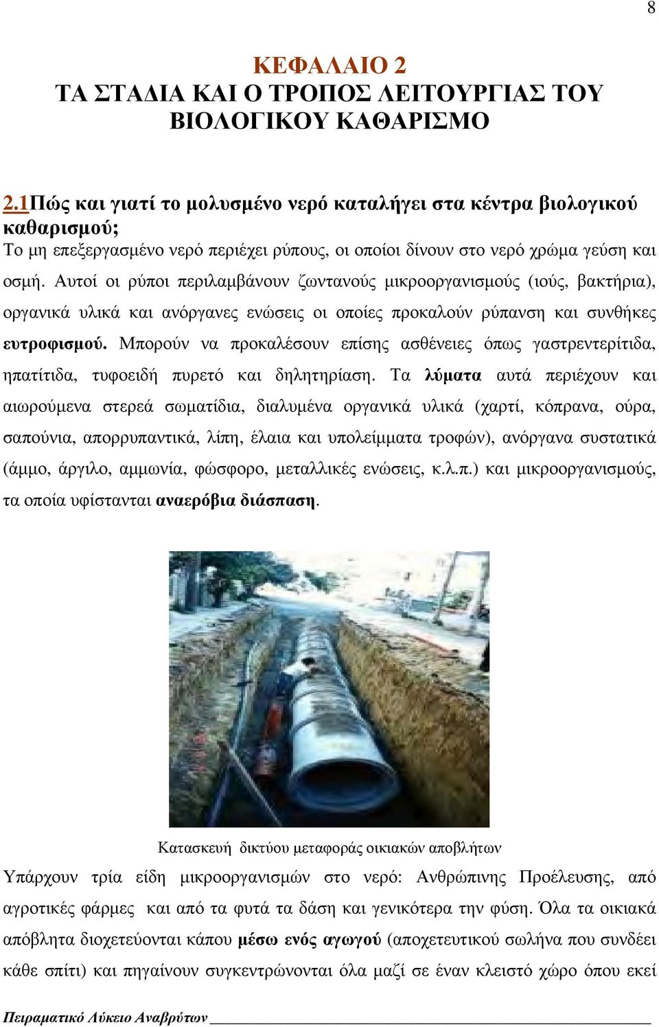 Αυτοί οι ρύποι περιλαμβάνουν ζωντανούς μικροοργανισμούς (ιούς, βακτήρια), οργανικά υλικά και ανόργανες ενώσεις οι οποίες προκαλούν ρύπανση και συνθήκες ευτροφισμού.