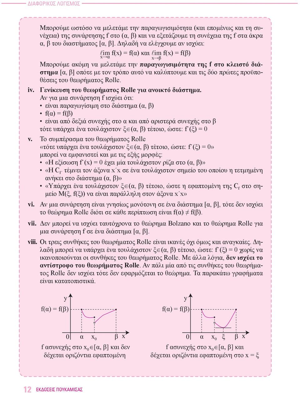 δύο πρώτες προϋποθέσεις του θεωρήματος Rolle. iv. Γενίκευση του θεωρήματος Rolle για ανοικτό διάστημα.