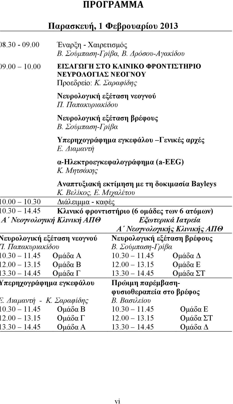 Μητσάκης Αναπτυξιακή εκτίμηση με τη δοκιμασία Bayleys Κ. Βελίκος, Ε. Μιχαλέτου 0.00 10.30 Διάλειμμα - καφές 0.30 14.