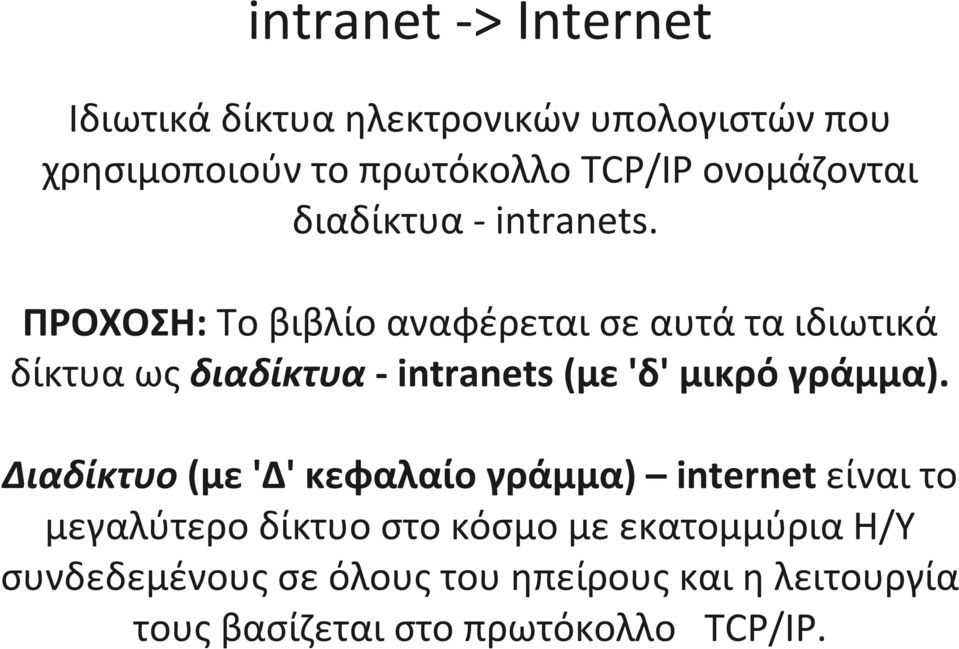 ΠΡΟΧΟΣΗ: Το βιβλίο αναφέρεται σε αυτά τα ιδιωτικά δίκτυα ως διαδίκτυα - intranets (με 'δ' μικρό γράμμα).