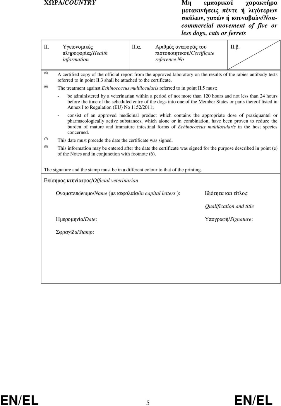 time of the scheduled entry of the dogs into one of the Member States or parts thereof listed in Annex I to Regulation (EU) No 1152/2011; - consist of an approved medicinal product which contains the
