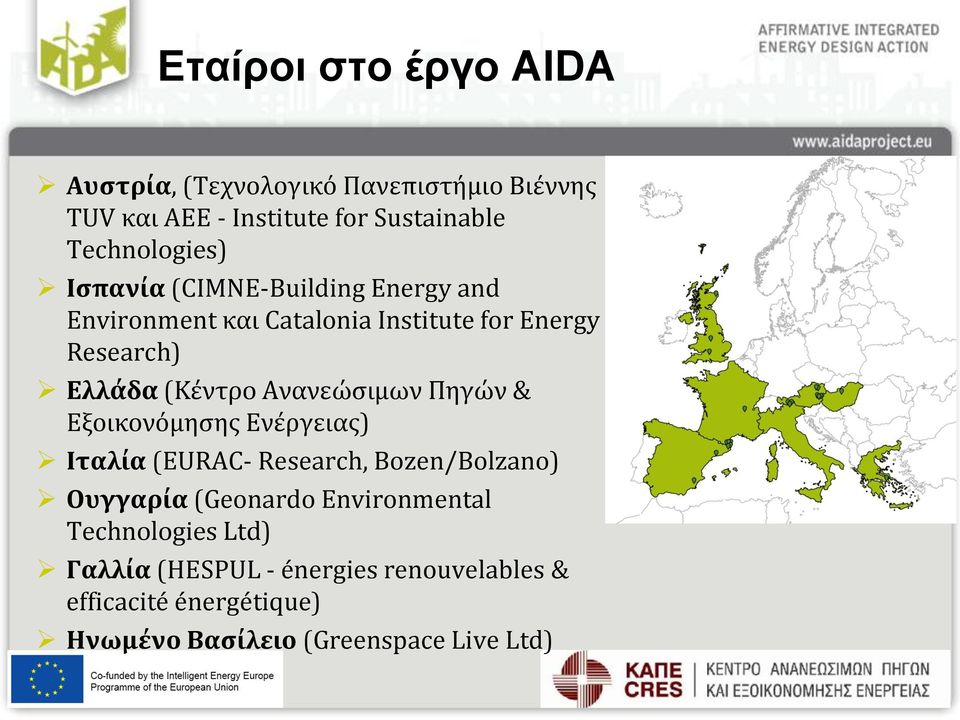 (Κέντρο Ανανεώσιμων Πηγών & Εξοικονόμησης Ενέργειας) Ιταλία (EURAC- Research, Bozen/Bolzano) Ουγγαρία (Geonardo