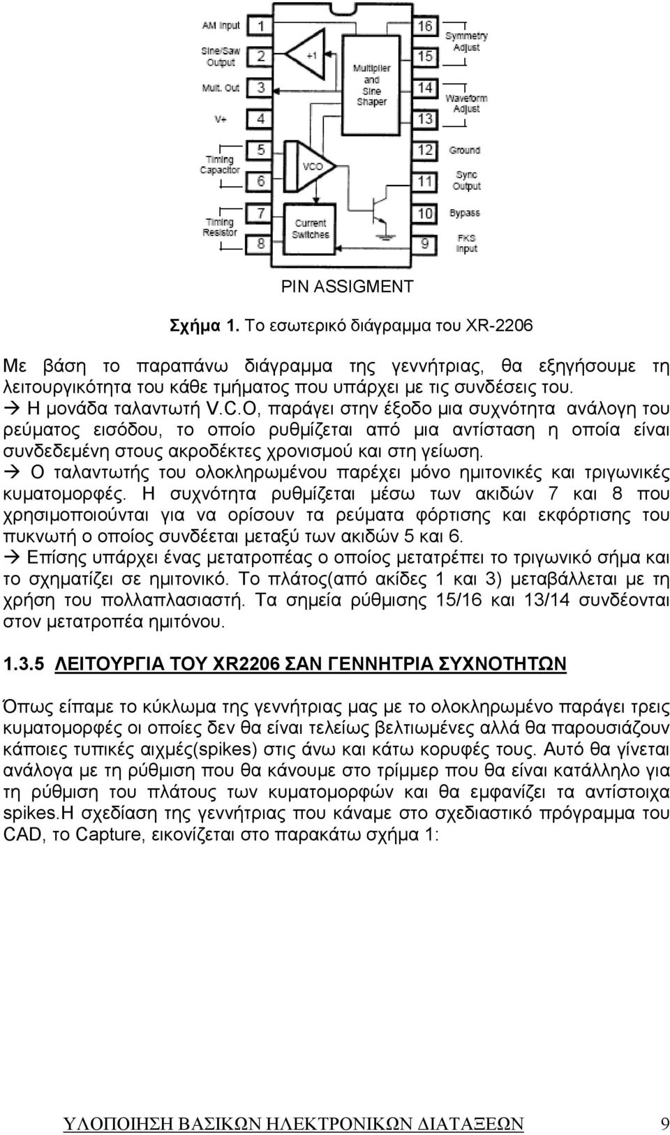 Ο ταλαντωτής του ολοκληρωµένου παρέχει µόνο ηµιτονικές και τριγωνικές κυµατοµορφές.
