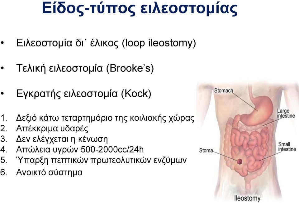 Δεξιό κάτω τεταρτημόριο της κοιλιακής χώρας 2. Απέκκριμα υδαρές 3.