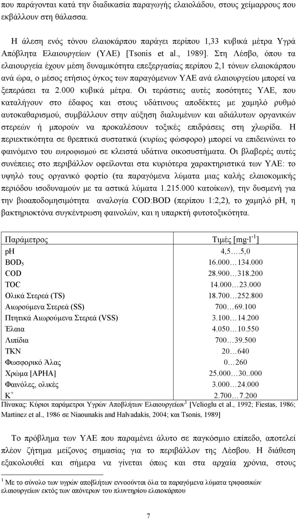 Στη Λέσβο, όπου τα ελαιουργεία έχουν µέση δυναµικότητα επεξεργασίας περίπου 2,1 τόνων ελαιοκάρπου ανά ώρα, ο µέσος ετήσιος όγκος των παραγόµενων ΥΑΕ ανά ελαιουργείου µπορεί να ξεπεράσει τα 2.