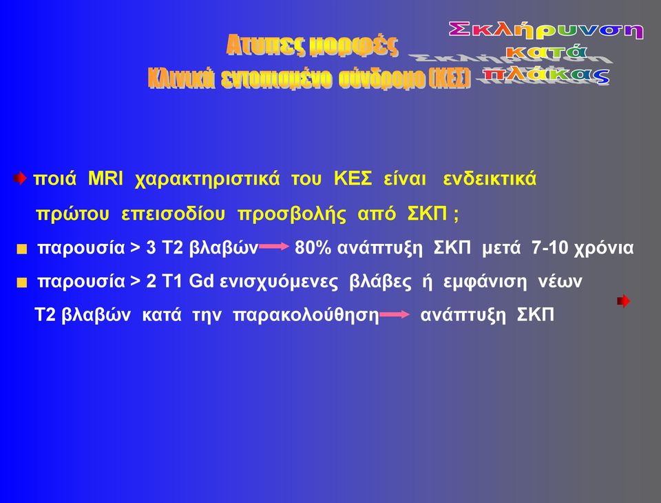 ανάπτυξη ΣΚΠ μετά 7-10 χρόνια παρουσία > 2 Τ1 Gd