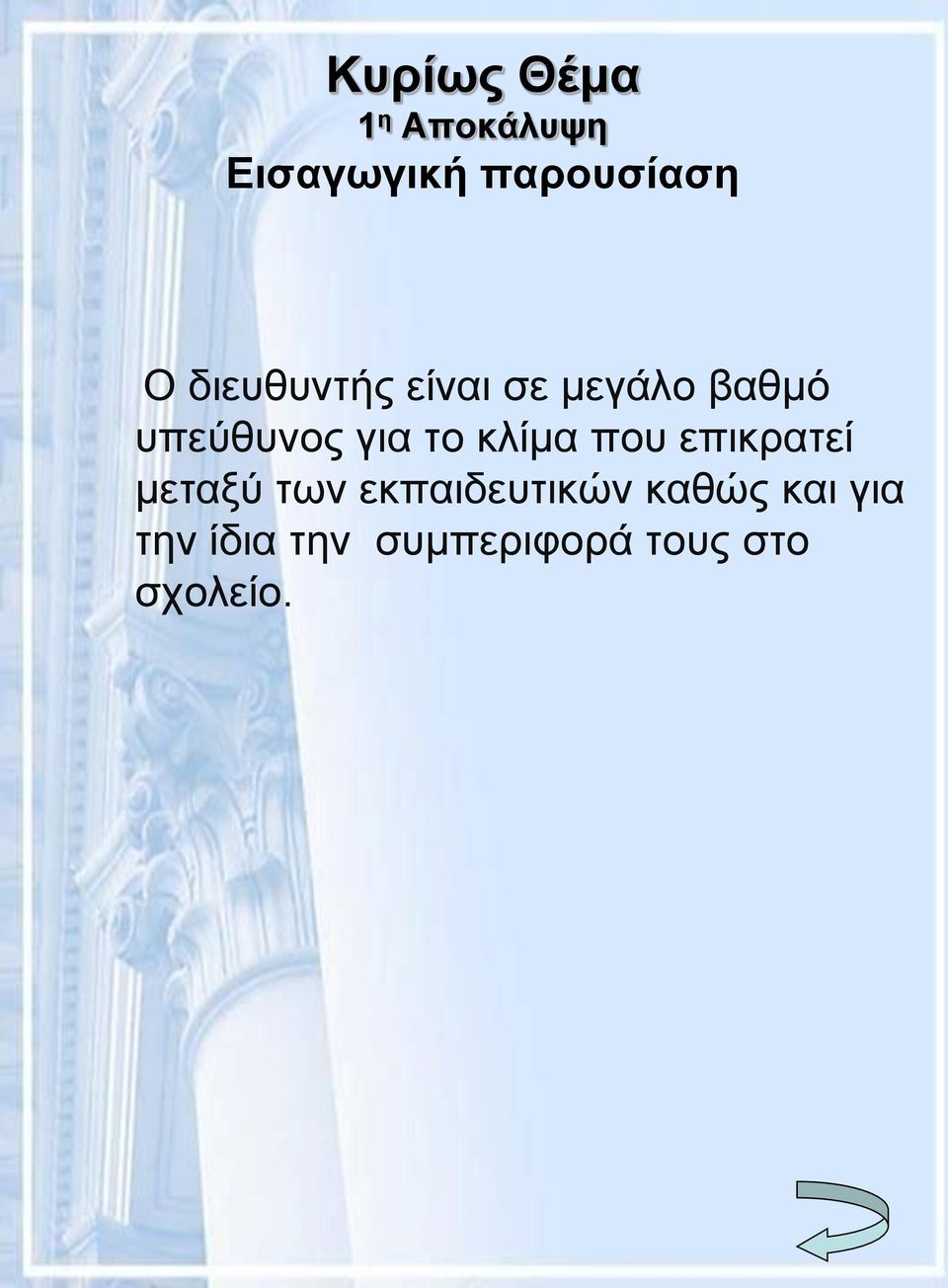 κλίμα που επικρατεί μεταξύ των εκπαιδευτικών καθώς