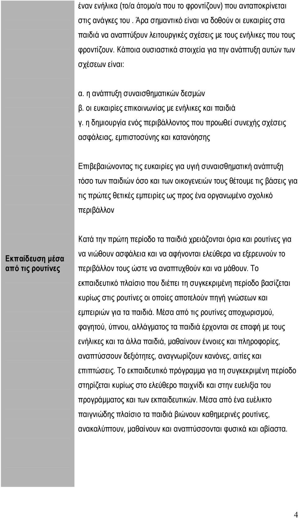 η ανάπτυξη συναισθηματικών δεσμών β. οι ευκαιρίες επικοινωνίας με ενήλικες και παιδιά γ.
