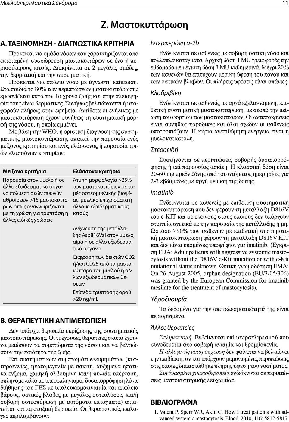 Διακρίνεται σε 2 μεγάλες ομάδες, την δερματική και την συστηματική. Πρόκειται για σπάνια νόσο με άγνωστη επίπτωση.