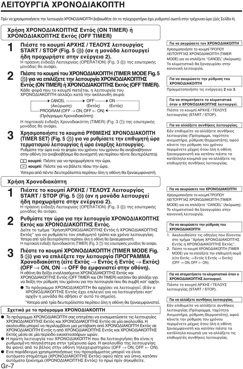 appleú ÛÈÓË Ó ÂÈÍË ÂÈÙÔ ÚÁ (OPERATION) (Fig. 3 6) ÙË ÂÛˆÙÂÚÈÎ ÌÔÓ Î È Ë appleôúùôî Ï Ó ÂÈÍË ÃÚÔÓÔ È ÎfiappleÙË (TIMER) (Fig. 3 7) Ó Ô Ó.