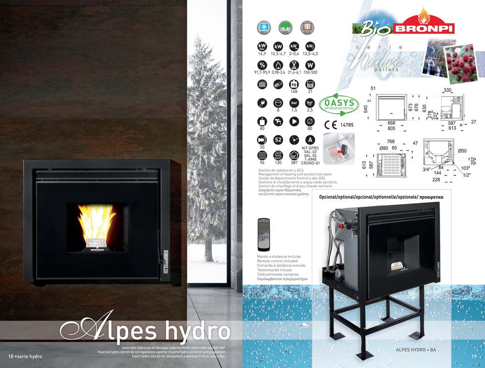 Διαχείριση νερού θέρμανσης και ζεστού νερού οικιακής χρήσης Alpes hydro 18 serie hydro Insertable hydro con kit de carga superior/insert hydro