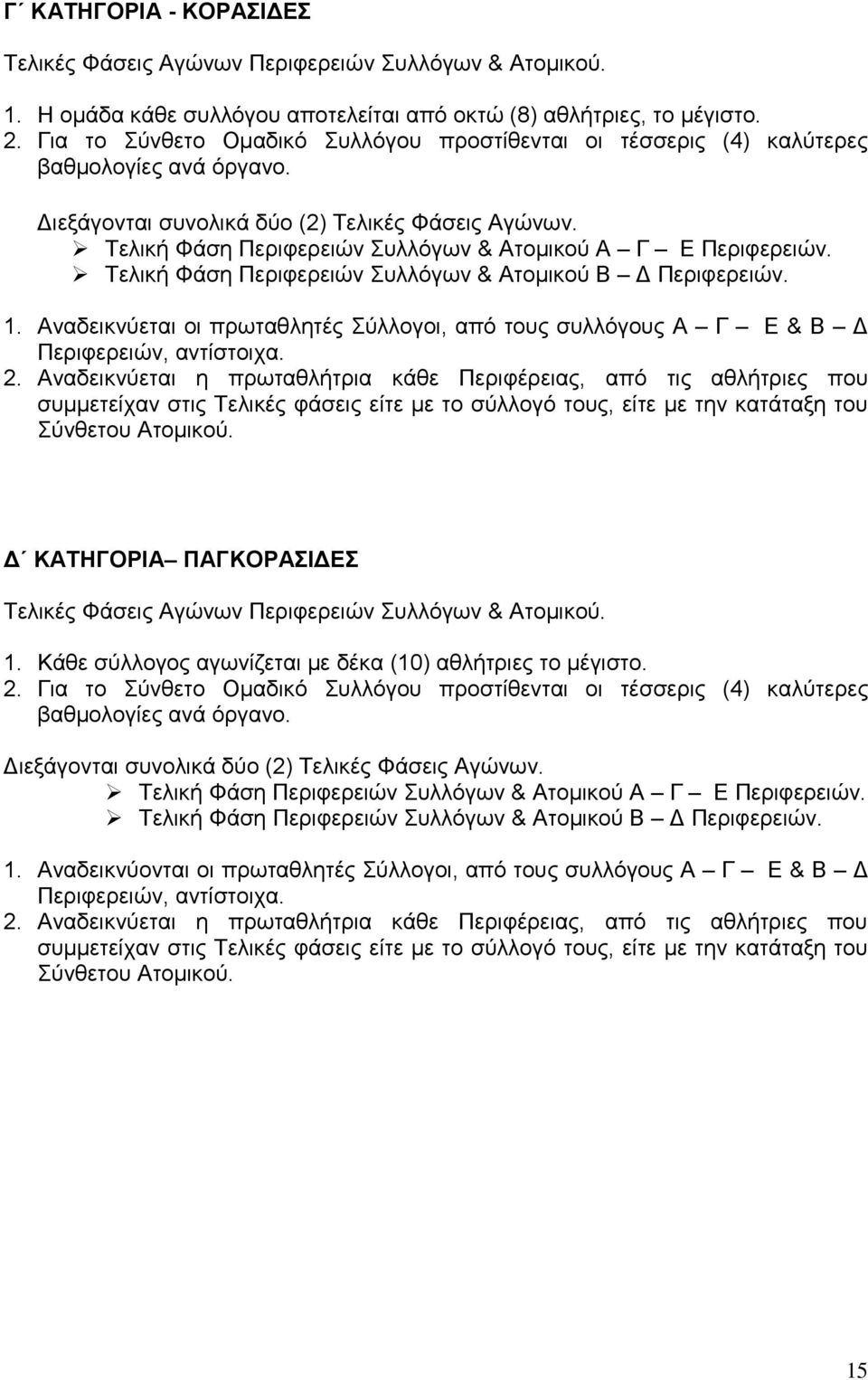 Τελική Φάση Περιφερειών Συλλόγων & Ατομικού Α Γ Ε Περιφερειών. Τελική Φάση Περιφερειών Συλλόγων & Ατομικού Β Δ Περιφερειών. 1.