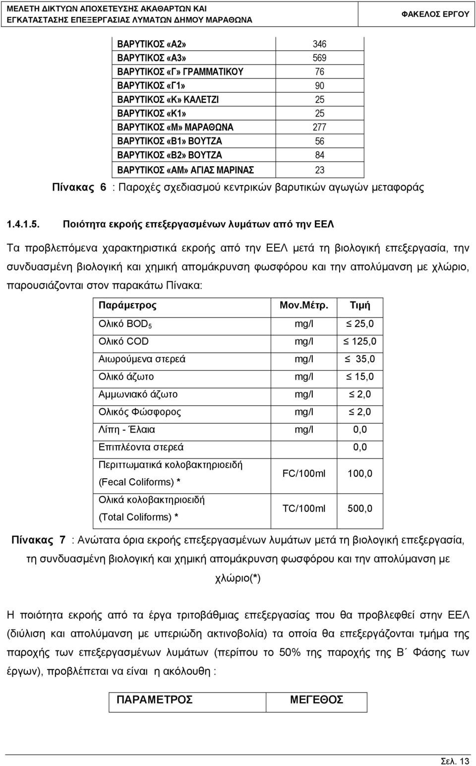 Ποιότητα εκροής επεξεργασμένων λυμάτων από την ΕΕΛ Τα προβλεπόμενα χαρακτηριστικά εκροής από την ΕΕΛ μετά τη βιολογική επεξεργασία, την συνδυασμένη βιολογική και χημική απομάκρυνση φωσφόρου και την