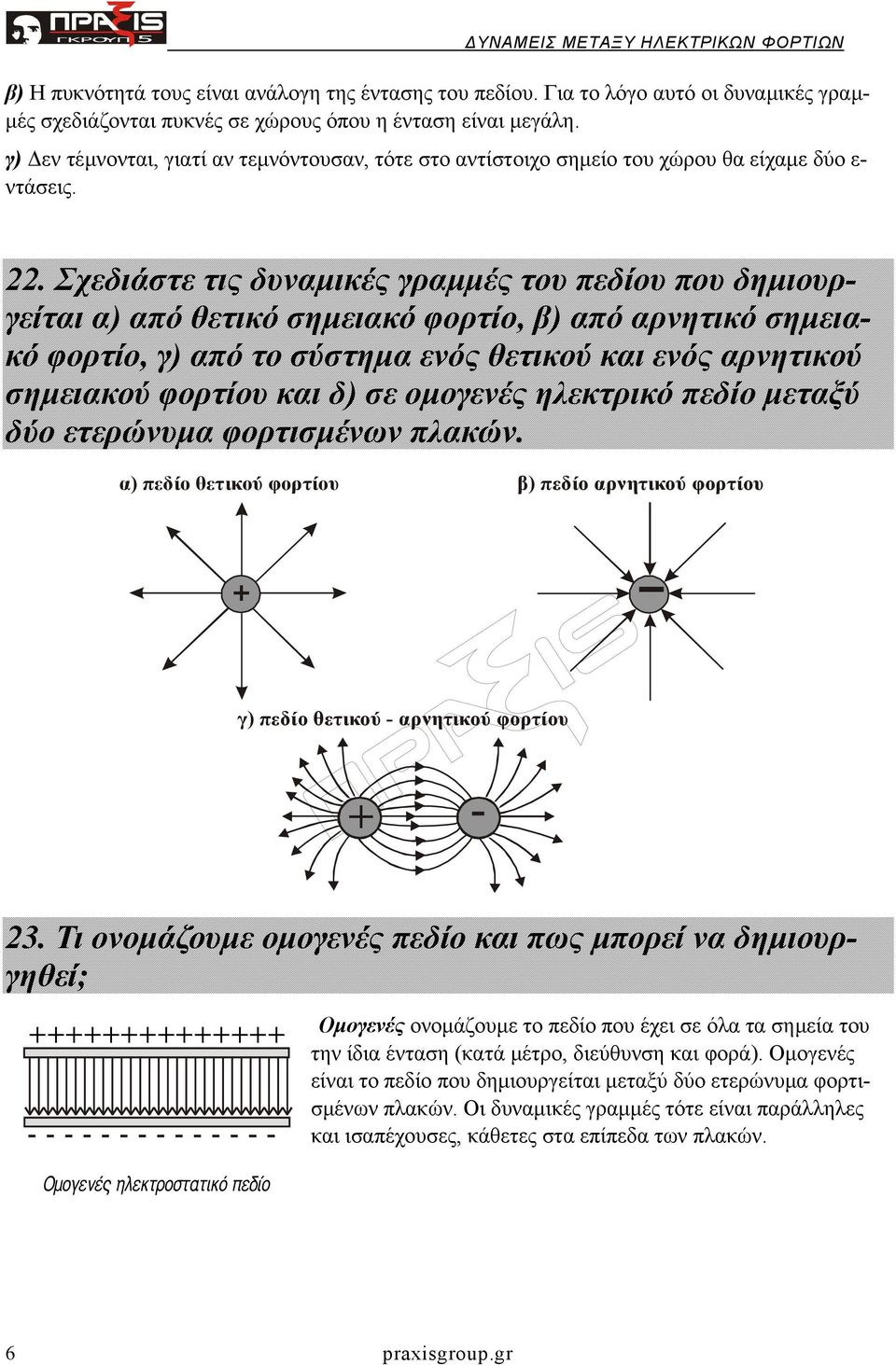 . Σχεδιάστε τις δυναµικές γραµµές του πεδίου που δηµιουργείται α) από θετικό σηµειακό φορτίο, β) από αρνητικό σηµειακό φορτίο, γ) από το σύστηµα ενός θετικού και ενός αρνητικού σηµειακού φορτίου και