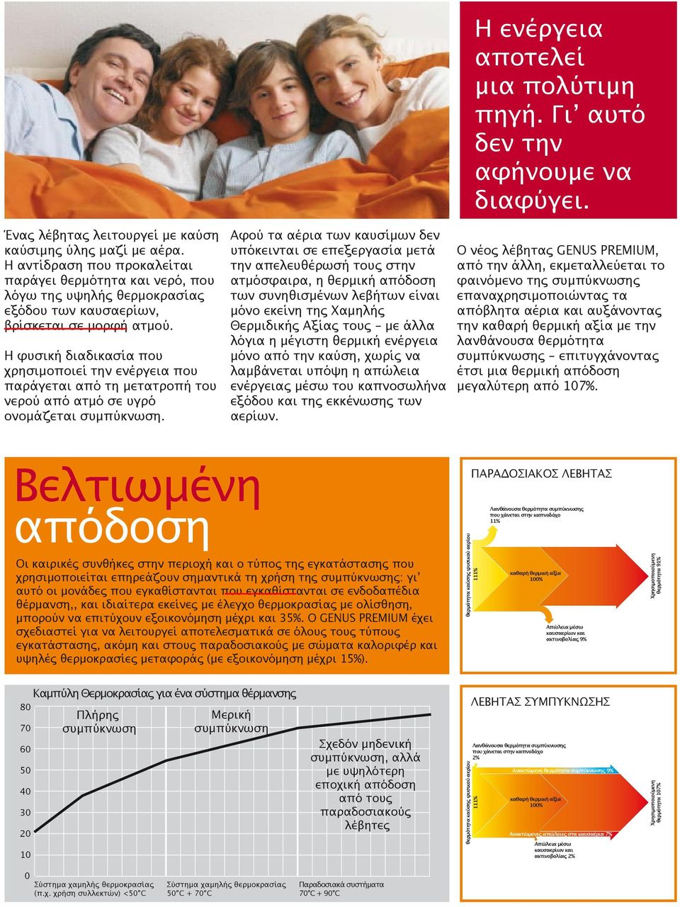 Αφού τα αέρια των καυσίμων δεν υπόκεινται σε επεξεργασία μετά την απελευθέρωσή τους στην ατμόσφαιρα, η θερμική απόδοση των συνηθισμένων λεβήτων είναι μόνο εκείνη της Χαμηλής Θερμιδικής Αξίας τους με