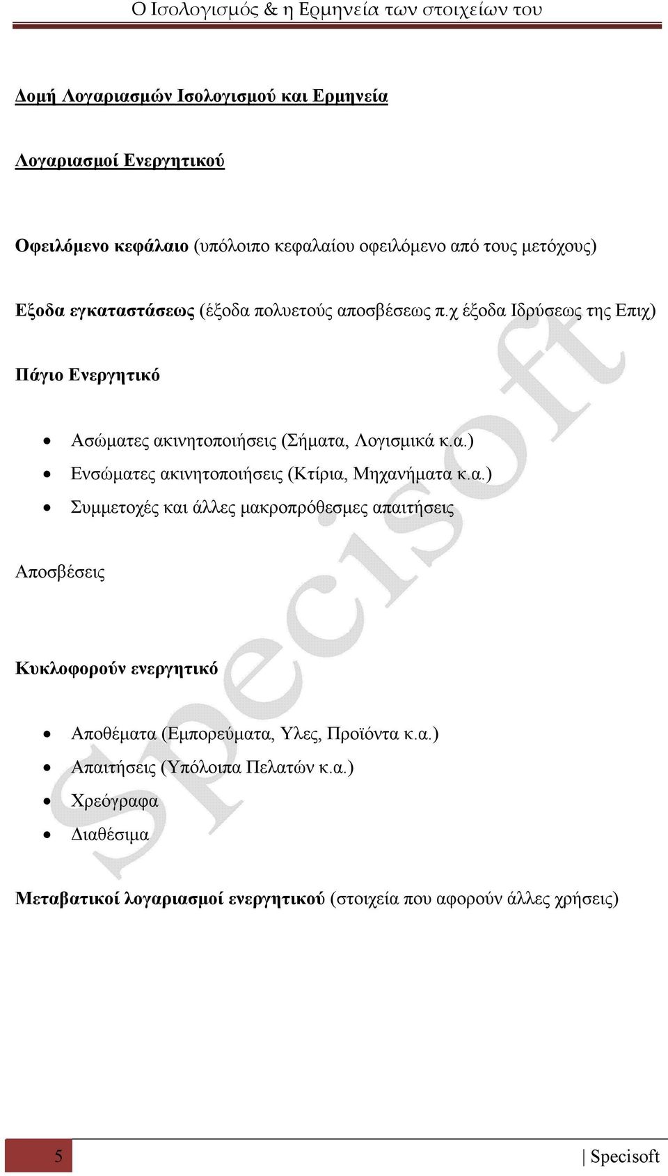 α.) Συμμετοχές και άλλες μακροπρόθεσμες απαιτήσεις Αποσβέσεις Κυκλοφορούν ενεργητικό Αποθέματα (Εμπορεύματα, Υλες, Προϊόντα κ.α.) Απαιτήσεις (Υπόλοιπα Πελατών κ.