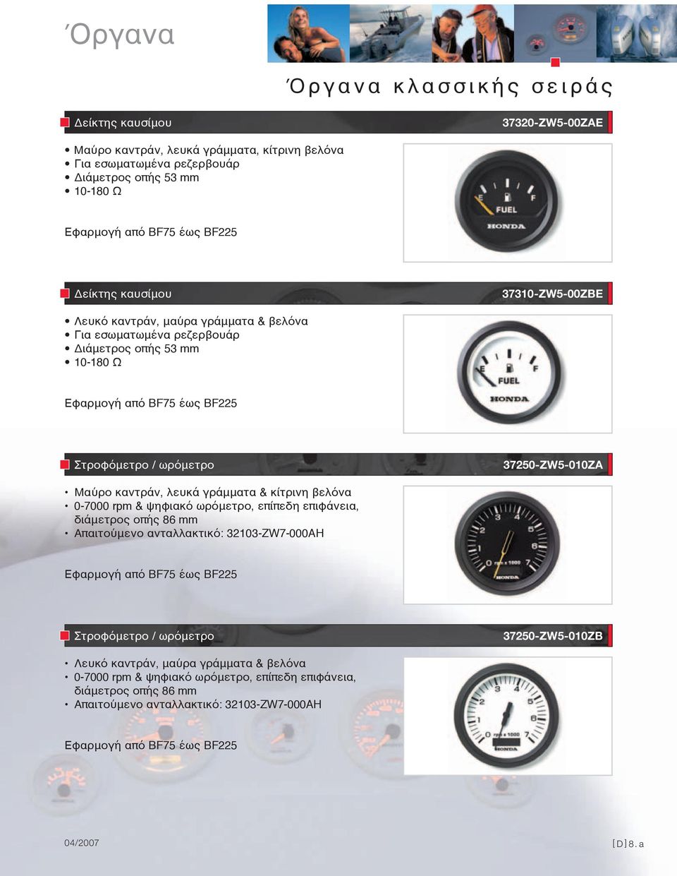 / ωρόμετρο 37250-ZW5-010ZA Μαύρο καντράν, λευκά γράμματα & κίτρινη βελόνα 0-7000 rpm & ψηφιακό ωρόμετρο, επίπεδη επιφάνεια, διάμετρος οπής 86 mm