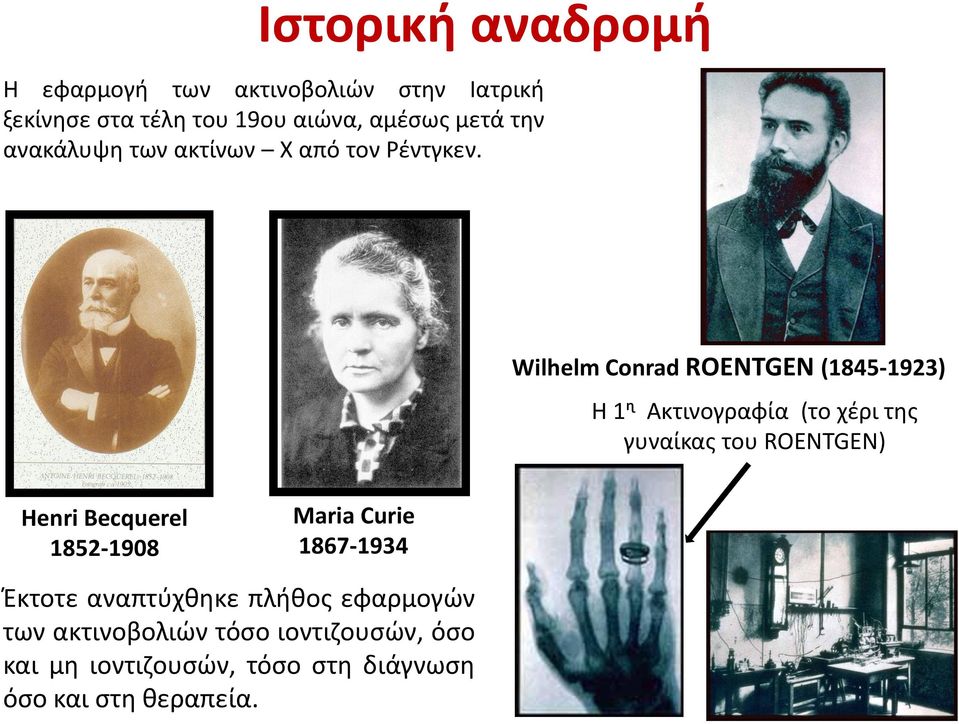 Wilhelm Conrad RΟΕΝTGΕΝ (1845-1923) Η 1ᶯ Ακτινογραφία (το χέρι της γυναίκας του ROENTGEN) Henri Becquerel