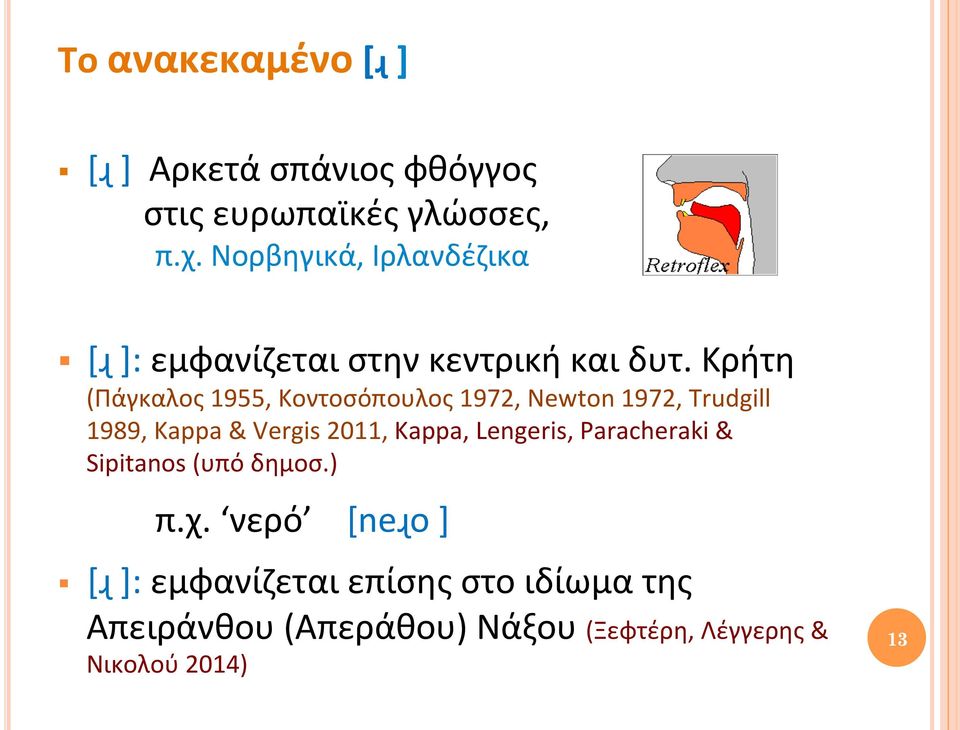 Κρήτη (Πάγκαλος 1955, Kοντοσόπουλος 1972, Newton 1972, Trudgill 1989, Kappa & Vergis 2011, Kappa,