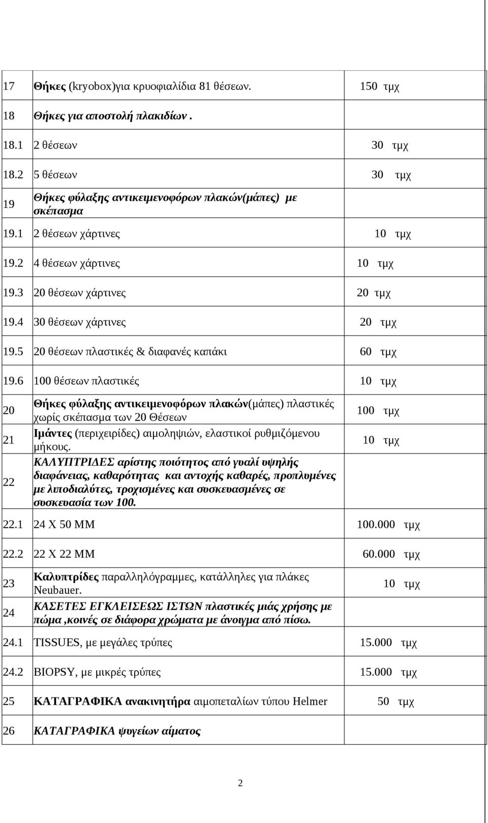 6 100 θέσεων πλαστικές 20 21 22 Θήκες φύλαξης αντικειμενοφόρων πλακών(μάπες) πλαστικές χωρίς σκέπασμα των 20 Θέσεων Ιμάντες (περιχειρίδες) αιμοληψιών, ελαστικοί ρυθμιζόμενου μήκους.