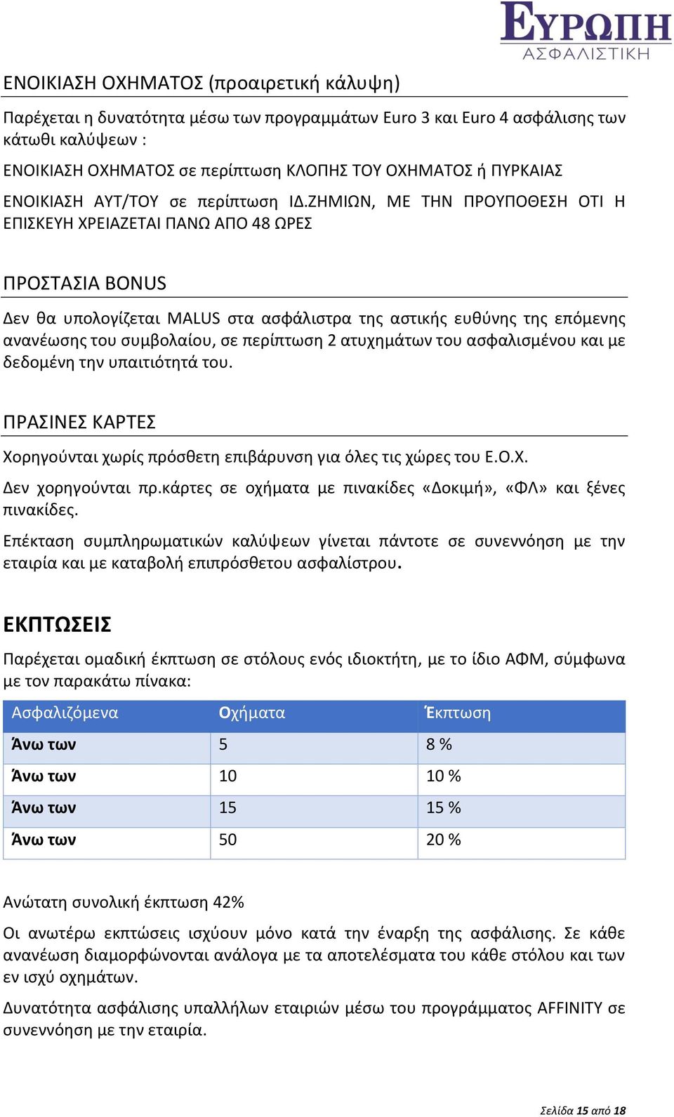 ΖΗΜΙΩΝ, ΜΕ ΤΗΝ ΠΡΟΥΠΟΘΕΣΗ ΟΤΙ Η ΕΠΙΣΚΕΥΗ ΧΡΕΙΑΖΕΤΑΙ ΠΑΝΩ ΑΠΟ 48 ΩΡΕΣ ΠΡΟΣΤΑΣΙΑ BONUS Δεν θα υπολογίζεται MALUS στα ασφάλιστρα της αστικής ευθύνης της επόμενης ανανέωσης του συμβολαίου, σε περίπτωση 2