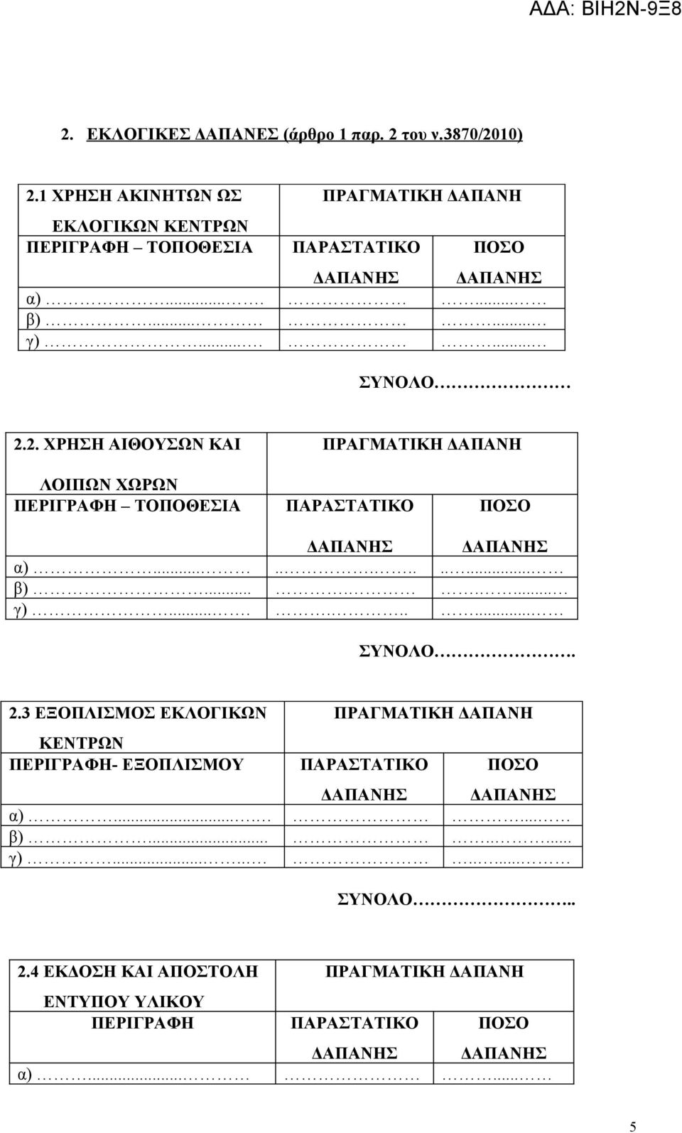 2. ΧΡΗΣΗ ΑΙΘΟΥΣΩΝ ΚΑΙ ΛΟΙΠΩΝ ΧΩΡΩΝ ΠΕΡΙΓΡΑΦΗ ΤΟΠΟΘΕΣΙΑ α)............. β)........ γ).......... ΣΥΝΟΛΟ. 2.