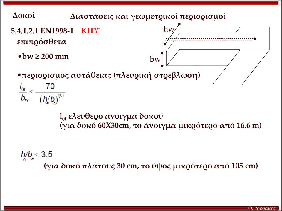 αστάθειας(πλευρική στρέβλωση) w w w l 0t ελεύθεροάνοιγμαδοκού (για