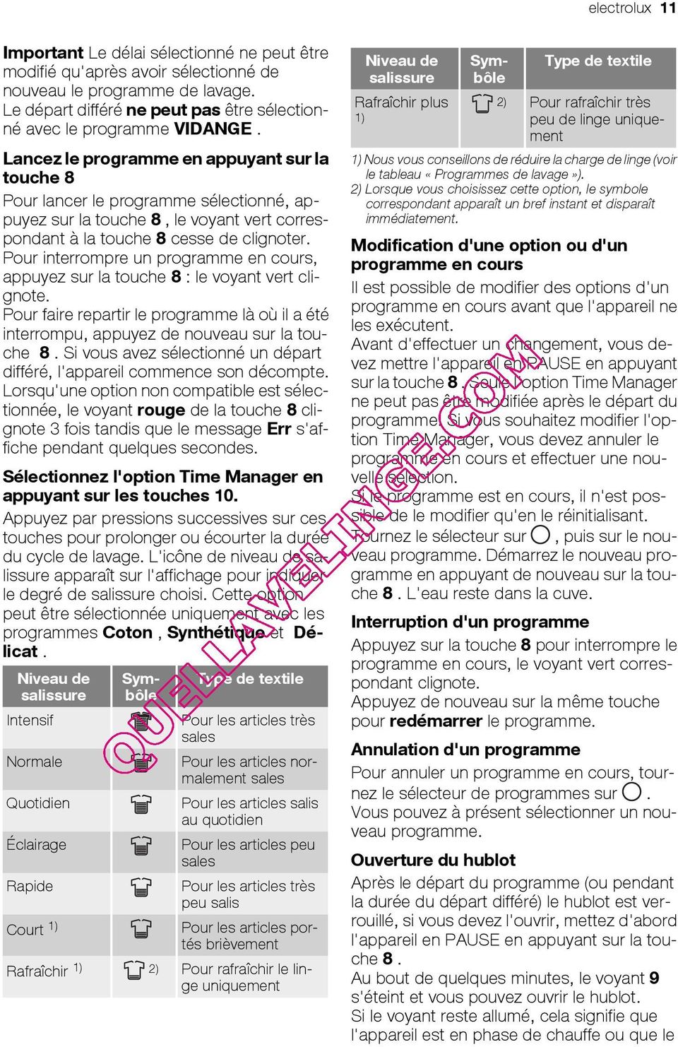 Lancez le programme en appuyant sur la touche 8 Pour lancer le programme sélectionné, appuyez sur la touche 8, le voyant vert correspondant à la touche 8 cesse de clignoter.