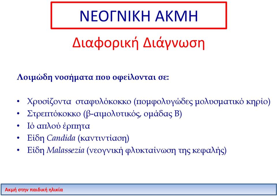 Στρεπτόκοκκο (β-αιμολυτικός, ομάδας Β) Ιό απλού έρπητα Είδη