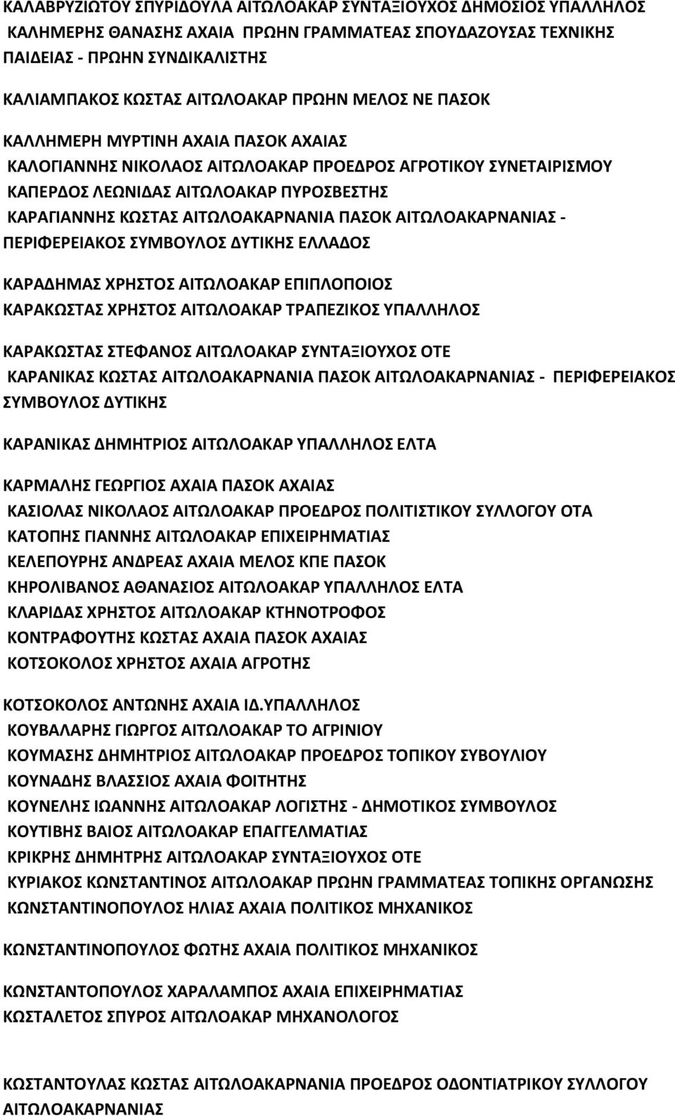 ΑΙΤΩΛΟΑΚΑΡΝΑΝΙΑΣ - ΠΕΡΙΦΕΡΕΙΑΚΟΣ ΣΥΜΒΟΥΛΟΣ ΔΥΤΙΚΗΣ ΕΛΛΑΔΟΣ ΚΑΡΑΔΗΜΑΣ ΧΡΗΣΤΟΣ ΑΙΤΩΛΟΑΚΑΡ ΕΠΙΠΛΟΠΟΙΟΣ ΚΑΡΑΚΩΣΤΑΣ ΧΡΗΣΤΟΣ ΑΙΤΩΛΟΑΚΑΡ ΤΡΑΠΕΖΙΚΟΣ ΥΠΑΛΛΗΛΟΣ ΚΑΡΑΚΩΣΤΑΣ ΣΤΕΦΑΝΟΣ ΑΙΤΩΛΟΑΚΑΡ ΣΥΝΤΑΞΙΟΥΧΟΣ ΟΤΕ
