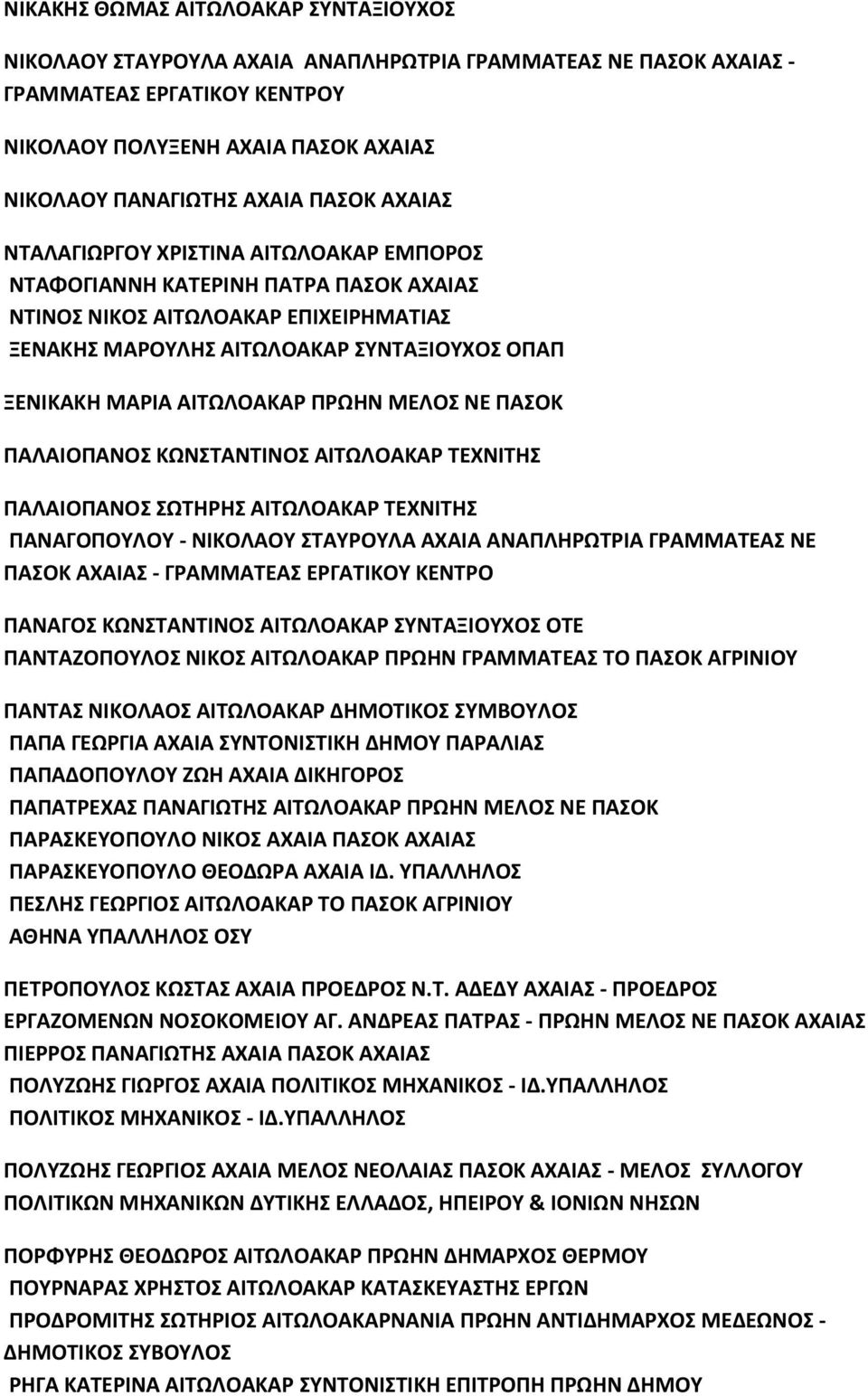ΑΙΤΩΛΟΑΚΑΡ ΠΡΩΗΝ ΜΕΛΟΣ ΝΕ ΠΑΣΟΚ ΠΑΛΑΙΟΠΑΝΟΣ ΚΩΝΣΤΑΝΤΙΝΟΣ ΑΙΤΩΛΟΑΚΑΡ ΤΕΧΝΙΤΗΣ ΠΑΛΑΙΟΠΑΝΟΣ ΣΩΤΗΡΗΣ ΑΙΤΩΛΟΑΚΑΡ ΤΕΧΝΙΤΗΣ ΠΑΝΑΓΟΠΟΥΛΟΥ - ΝΙΚΟΛΑΟΥ ΣΤΑΥΡΟΥΛΑ ΑΧΑΙΑ ΑΝΑΠΛΗΡΩΤΡΙΑ ΓΡΑΜΜΑΤΕΑΣ ΝΕ ΠΑΣΟΚ ΑΧΑΙΑΣ -