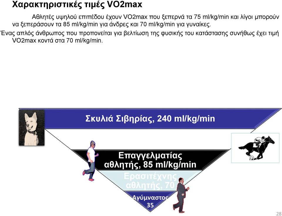 Ένας απλός άνθρωπος που προπονείται για βελτίωση της φυσικής του κατάστασης συνήθως έχει τιμή VO2max κοντά στα