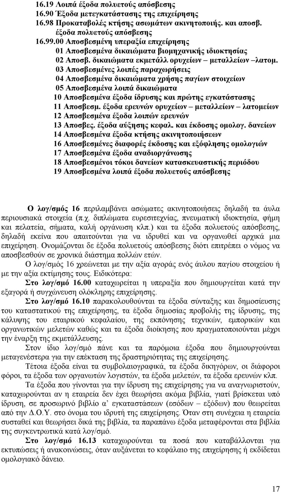 03 Αποσβεσμένες λοιπές παραχωρήσεις 04 Αποσβεσμένα δικαιώματα χρήσης παγίων στοιχείων 05 Αποσβεσμένα λοιπά δικαιώματα 10 Αποσβεσμένα έξοδα ίδρυσης και πρώτης εγκατάστασης 11 Αποσβεσμ.