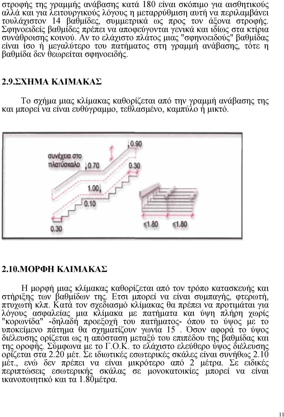 Αν το ελάχιστο πλάτος μιας "σφηνοειδούς" βαθμίδας είναι ίσο ή μεγαλύτερο του πατήματος στη γραμμή ανάβασης, τότε η βαθμίδα δεν θεωρείται σφηνοειδής. 2.9.