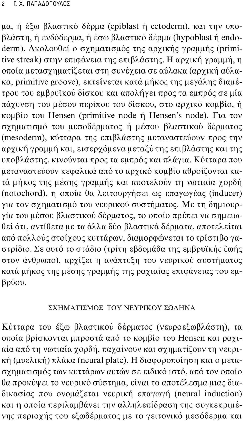Η αρχική γραμμή, η οποία μετασχηματίζεται στη συνέχεια σε αύλακα (αρχική αύλακα, primitive groove), εκτείνεται κατά μήκος της μεγάλης διαμέτρου του εμβρυϊκού δίσκου και απολήγει προς τα εμπρός σε μία