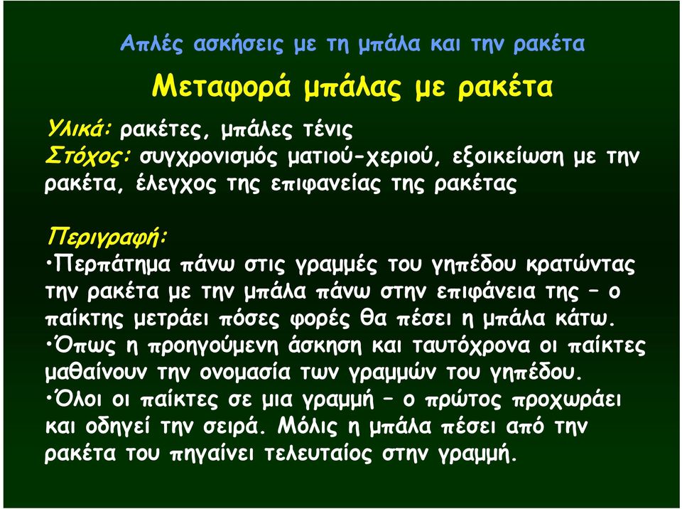 παίκτης μετράει πόσες φορές θα πέσει η μπάλα κάτω.