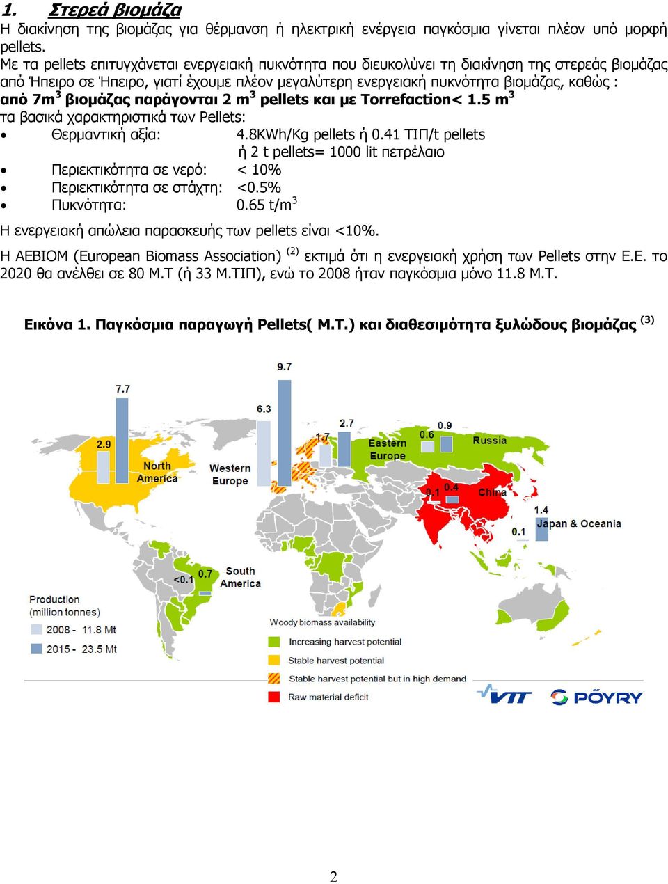 βιομάζας παράγονται 2 m 3 pellets και με Torrefαction< 1.5 m 3 τα βασικά χαρακτηριστικά των Pellets: Θερμαντική αξία: 4.8KWh/Kg pellets ή 0.