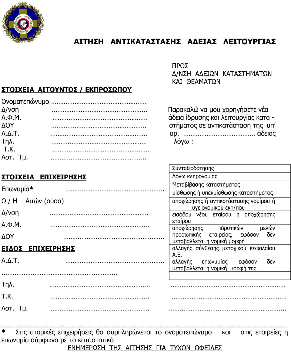 αρ.. άδειας Τη