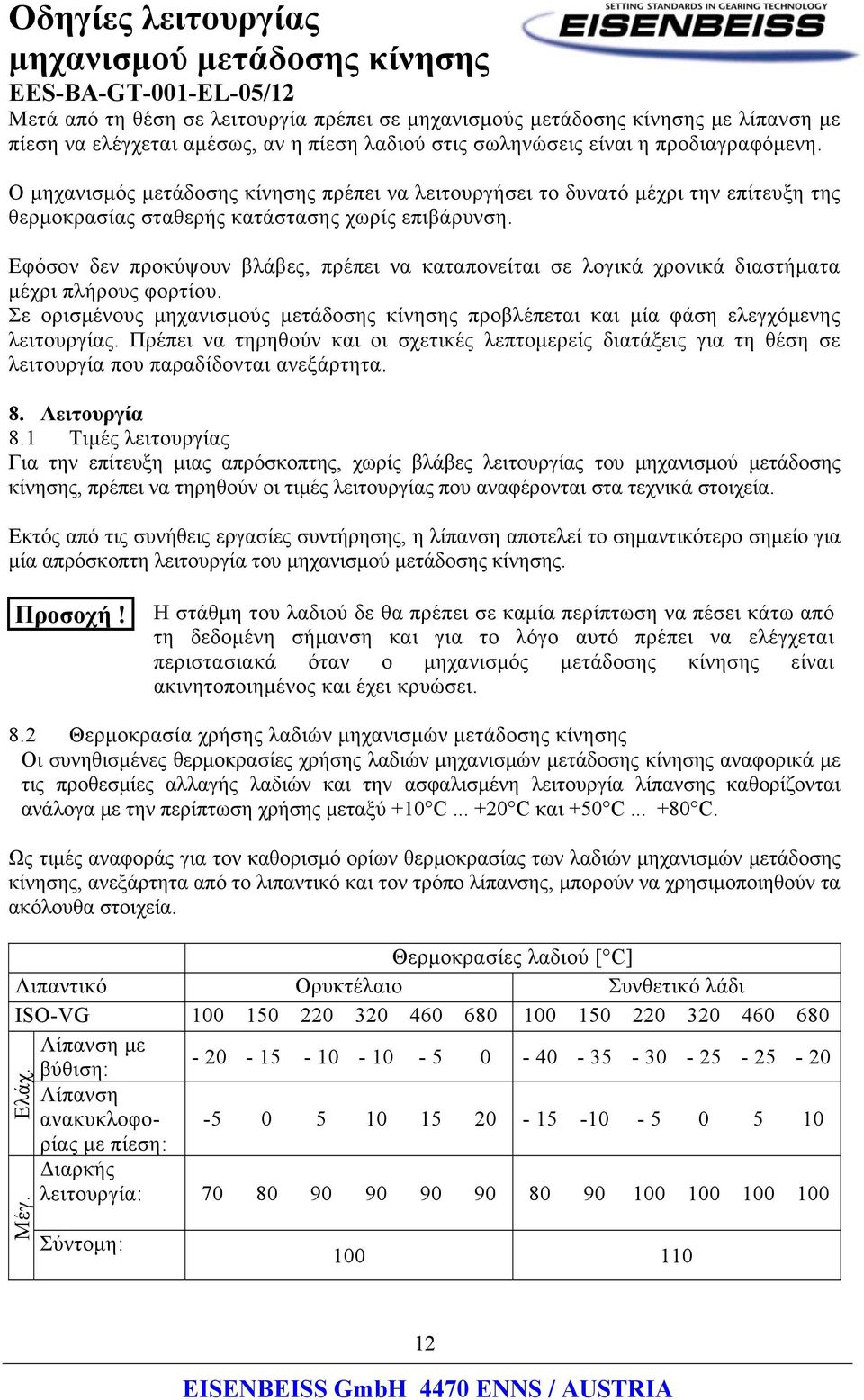 Εφόσον δεν προκύψουν βλάβες, πρέπει να καταπονείται σε λογικά χρονικά διαστήματα μέχρι πλήρους φορτίου. Σε ορισμένους μηχανισμούς μετάδοσης κίνησης προβλέπεται και μία φάση ελεγχόμενης λειτουργίας.