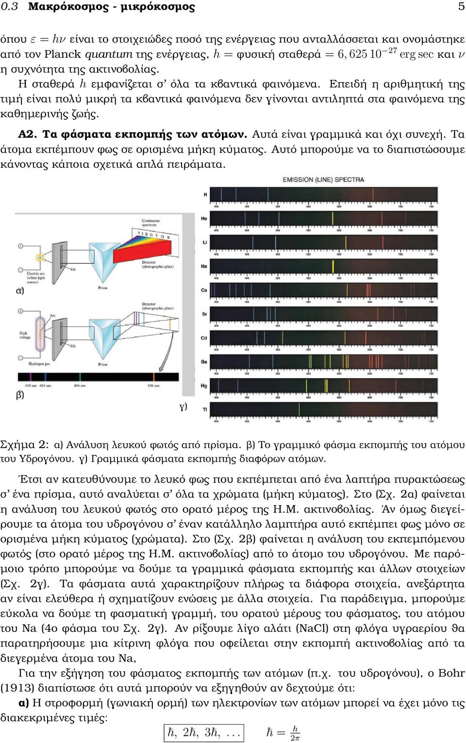 Επειδή η αριθµητική της τιµή είναι πολύ µικρή τα κβαντικά ϕαινόµενα δεν γίνονται αντιληπτά στα ϕαινόµενα της καθηµερινής Ϲωής. Α2. Τα ϕάσµατα εκποµπής των ατόµων. Αυτά είναι γραµµικά και όχι συνεχή.