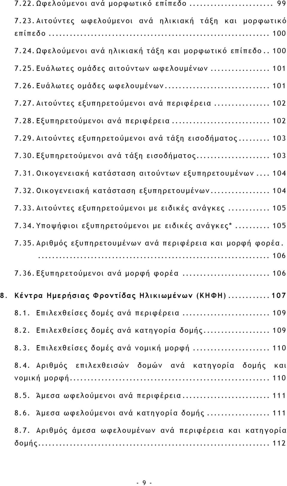 Αιτούντες εξυπηρετούμενοι ανά τάξη εισοδήματος... 103 7.30. Εξυπηρετούμενοι ανά τάξη εισοδήματος... 103 7.31. Οικογενειακή κατάσταση αιτούντων εξυπηρετουμένων... 104 7.32.